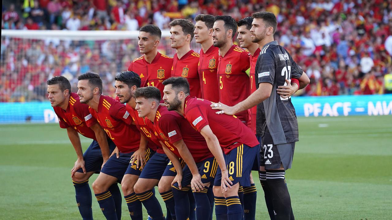 L'équipe espagnole avant le match de la Ligue des Nations contre le Portugal en juin 2022.