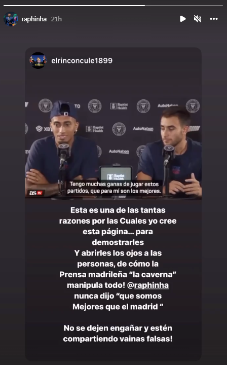Raphinha sort et assure qu'il n'a jamais dit ''nous sommes meilleurs que le Real Madrid''.