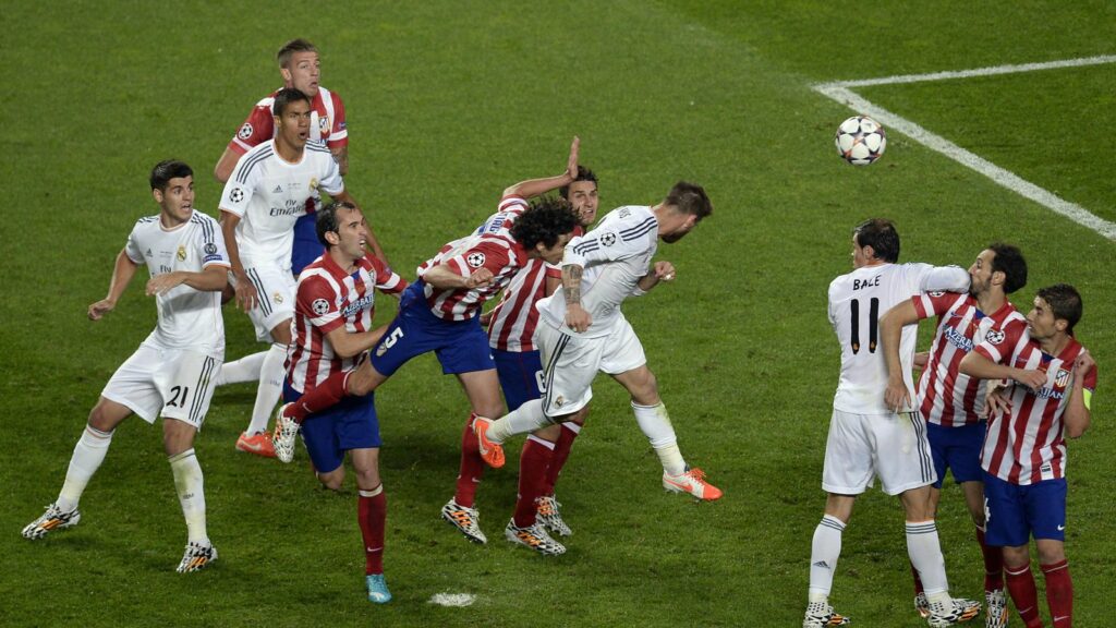 Le but de Sergio Ramos lors de l'angoissante finale de l'UEFA Champions League 2014 entre l'Atlético et Madrid à Lisbonne.