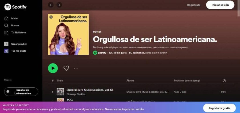 Shakira sur Spotify